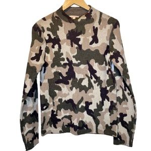 Mystree L Camo Mock Neck Sweater Green Brown Taupe Camouflage
